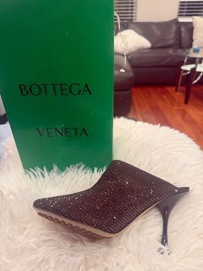 BOTTEGA VENETA Brown Crystal-Embellished Mule Heels